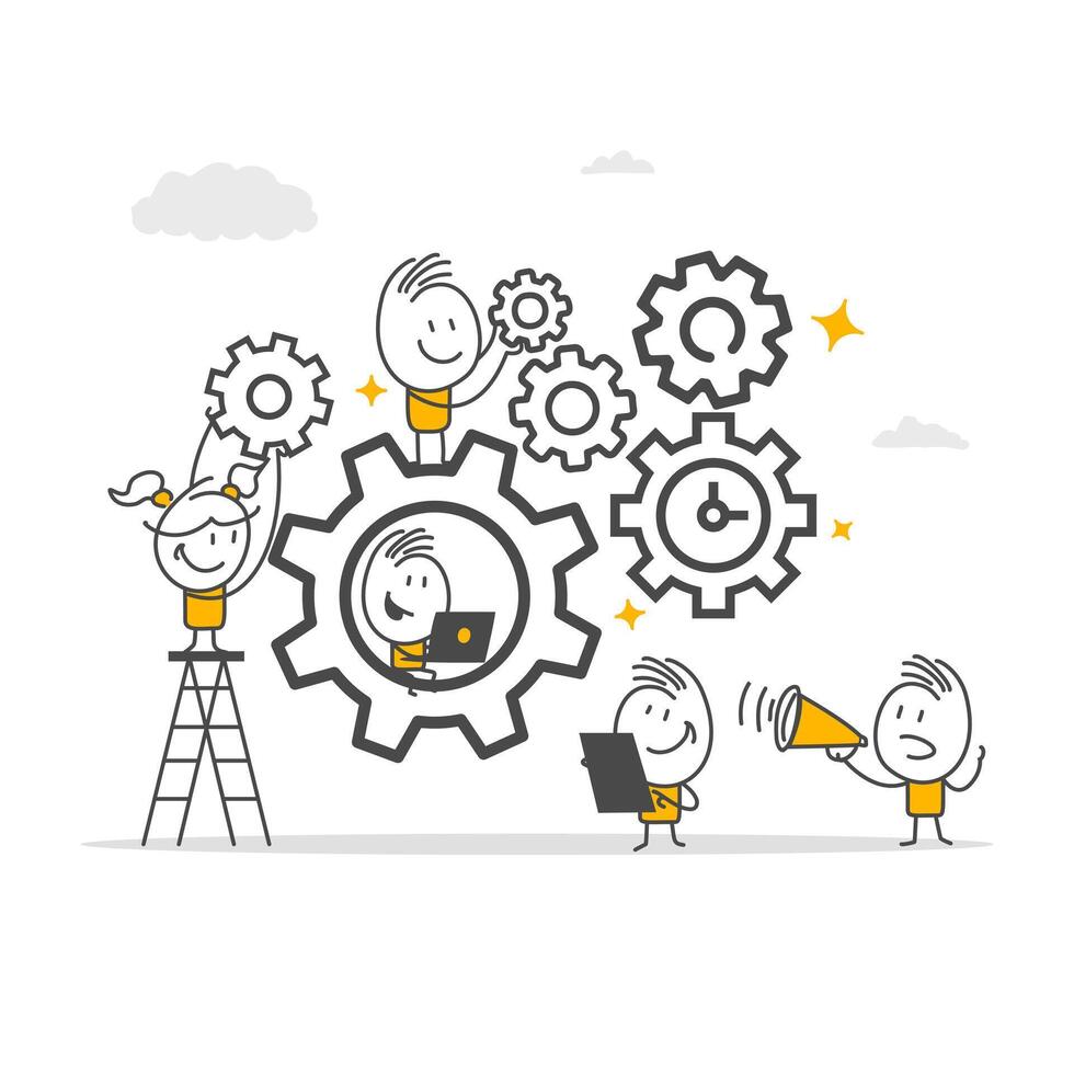 Business people are engaged in business analysis. Creative illustration of business charts. Career rise to success, flat color icons. vector