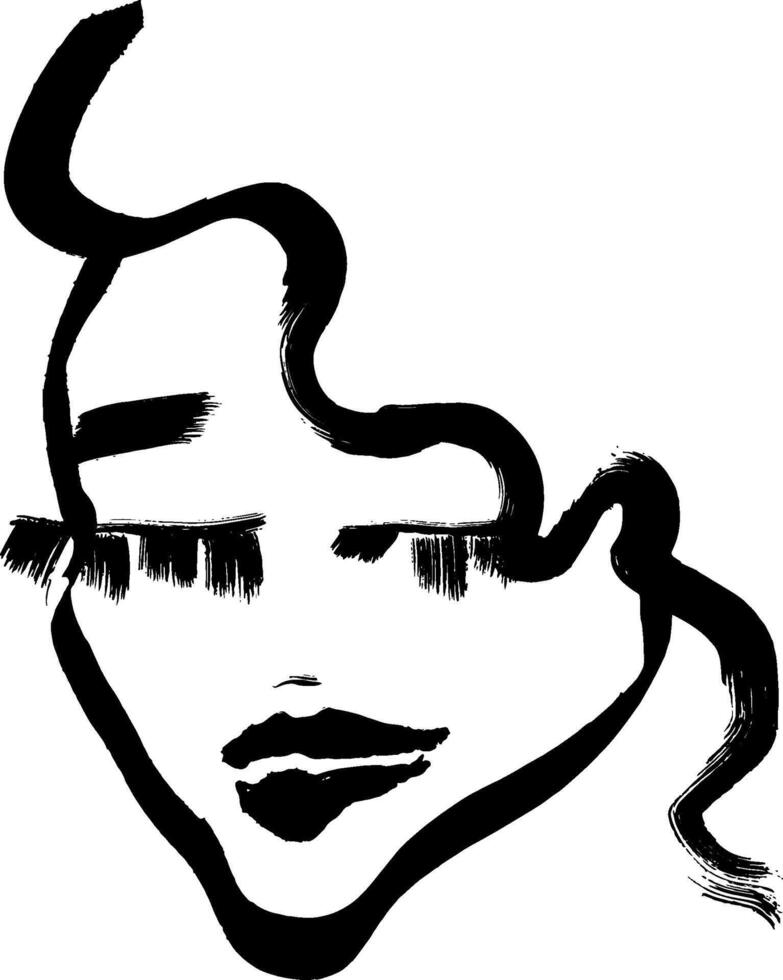 A black and white drawing of a woman's face vector