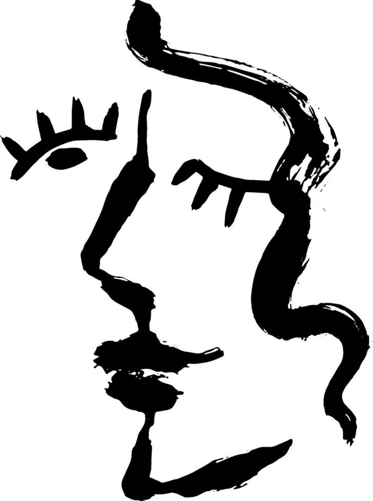 Contemporary Dry Brush Abstract Modern Girl Portrait. vector