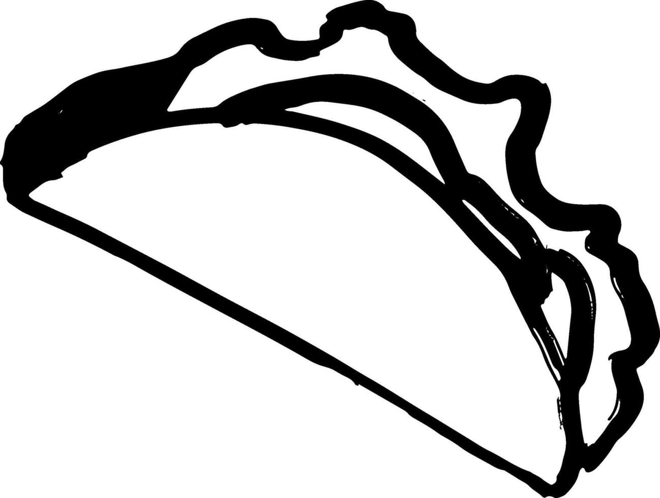 A black and white drawing of a taco vector