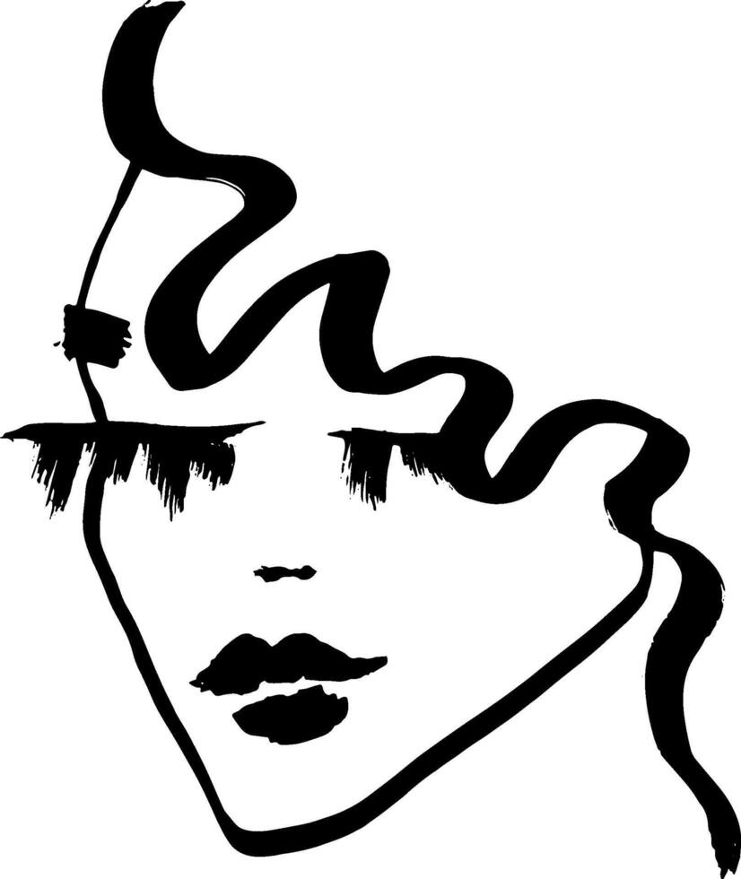 A black and white drawing of a woman's face with long lashes vector