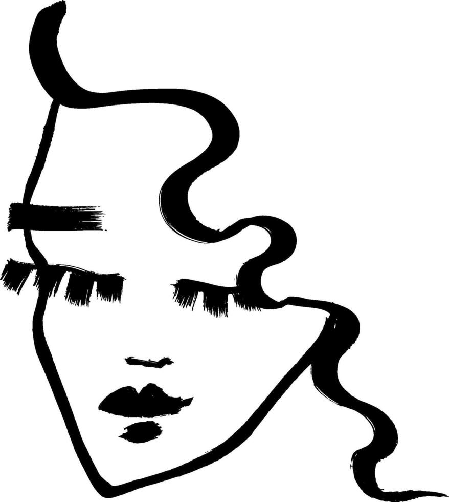 A black and white drawing of a woman's face with lashes vector