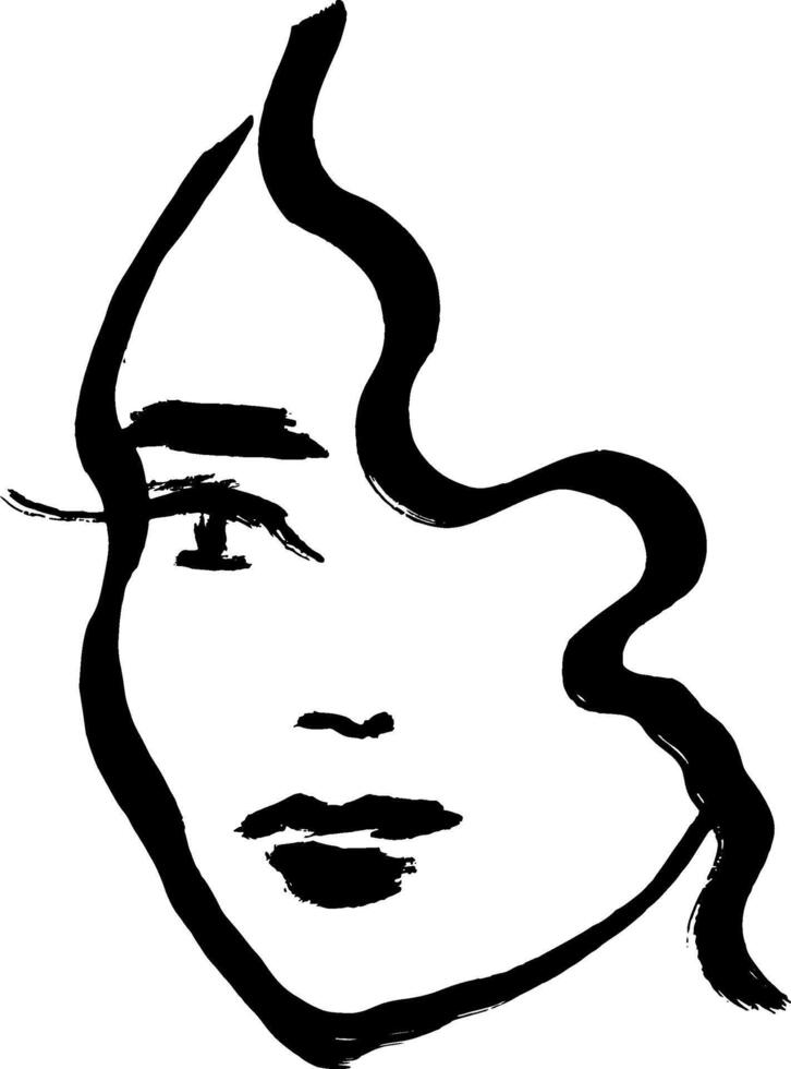 A black and white drawing of a woman's face vector