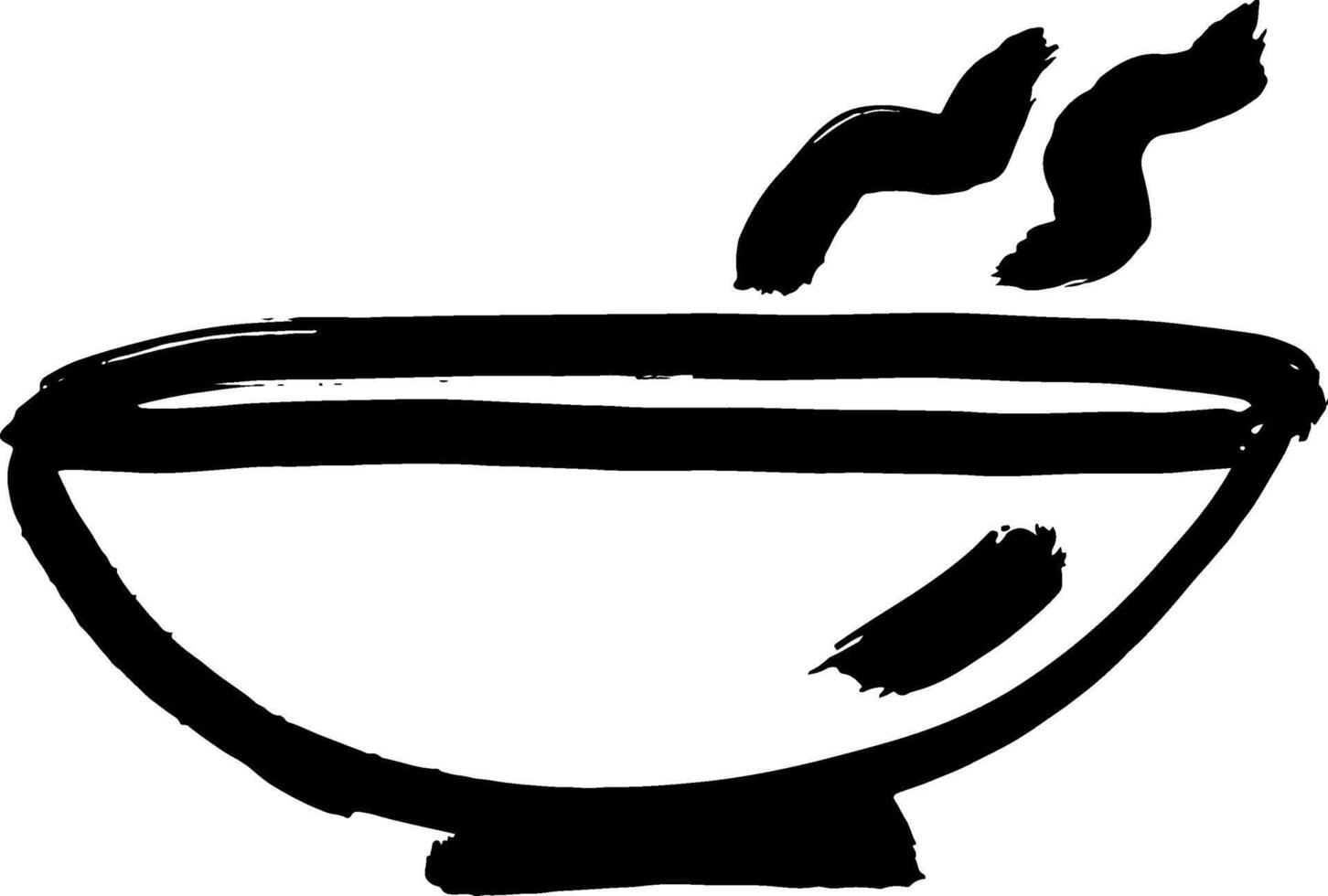 A black and white drawing of a bowl of soup vector