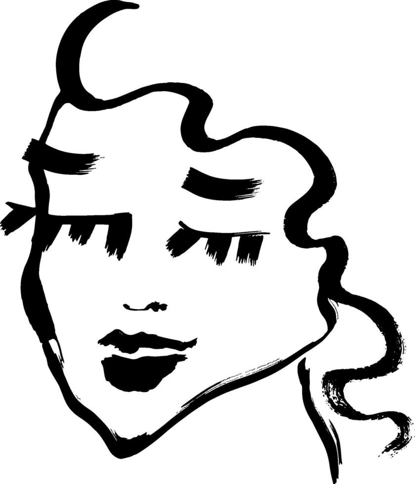 A black and white drawing of a woman's face vector