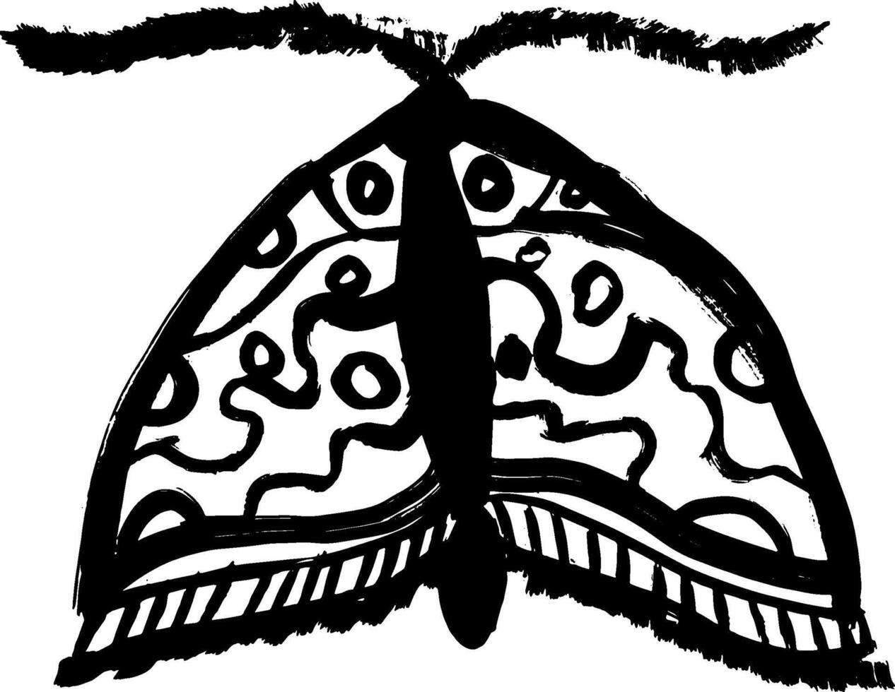 A black and white drawing of a moth vector