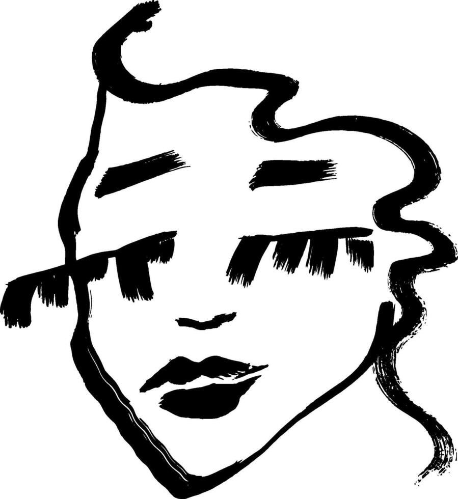 A black and white drawing of a woman's face with long eyelashes vector