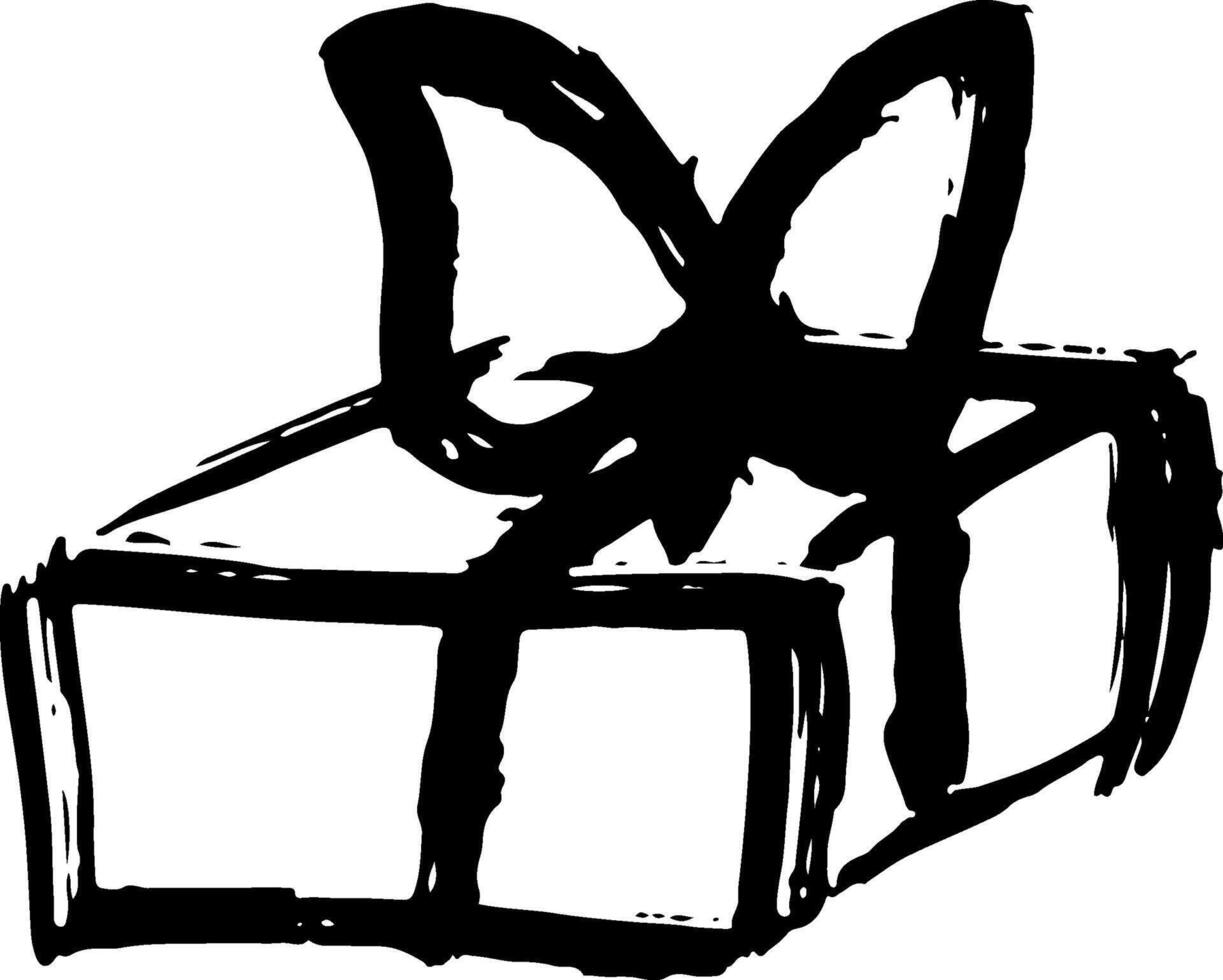 A black and white drawing of a gift box with a bow vector
