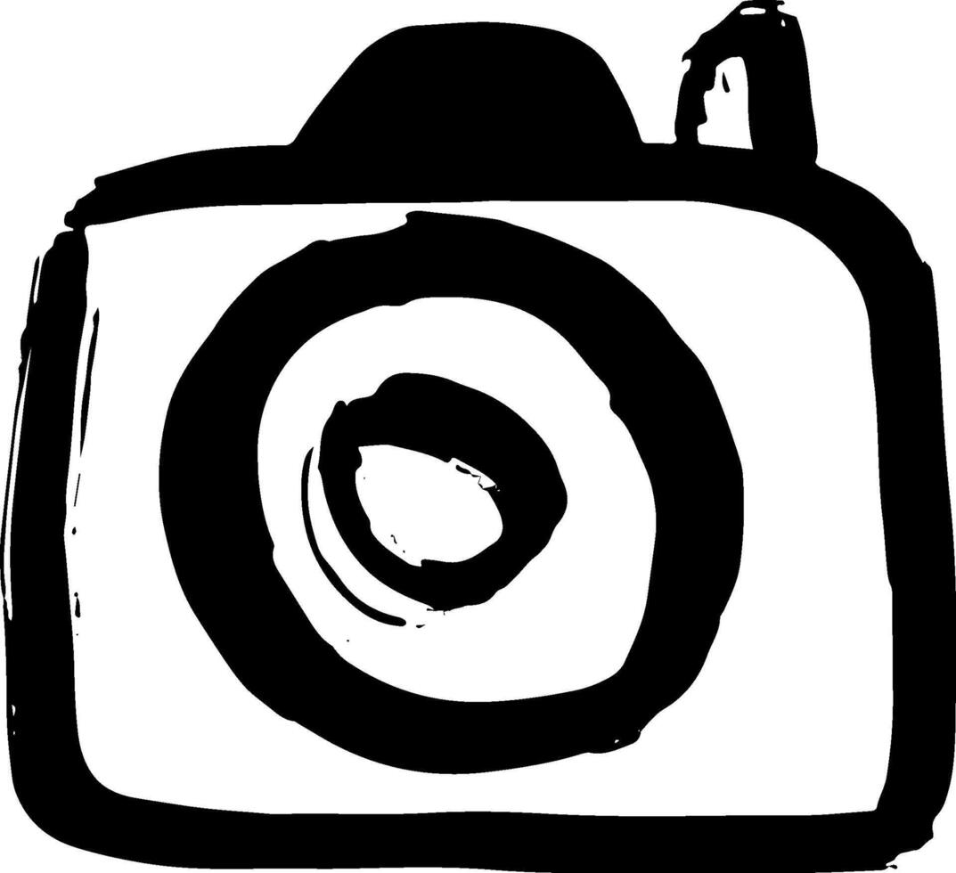A black and white drawing of a camera vector