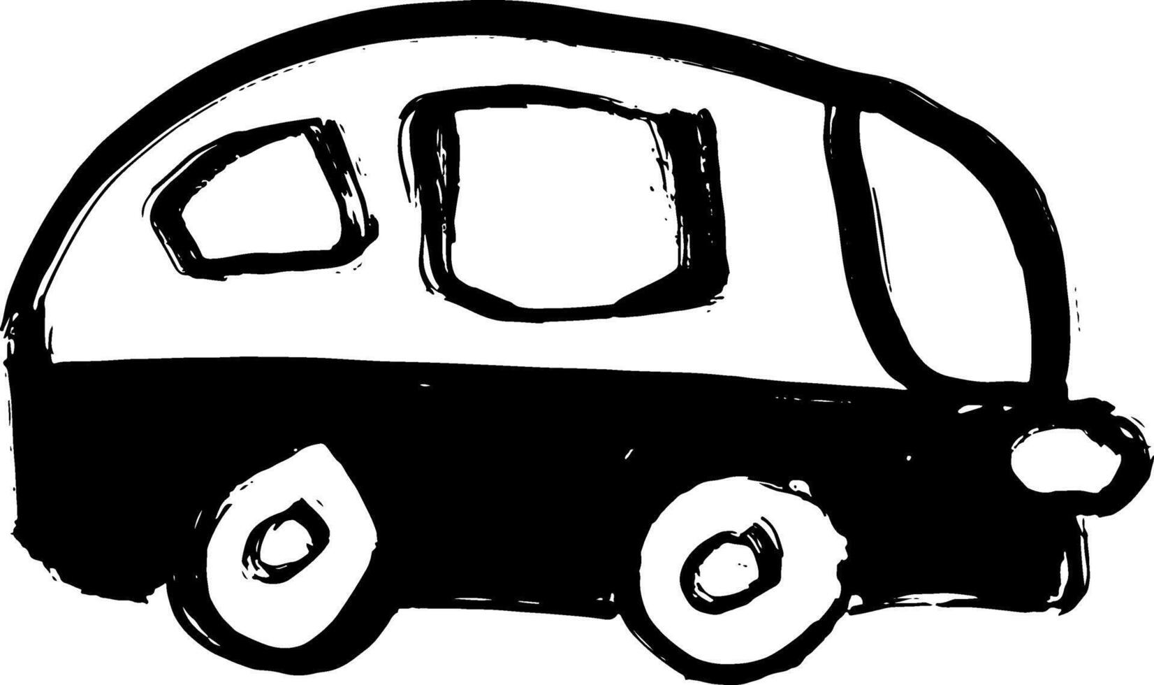 A black and white drawing of a camper van vector