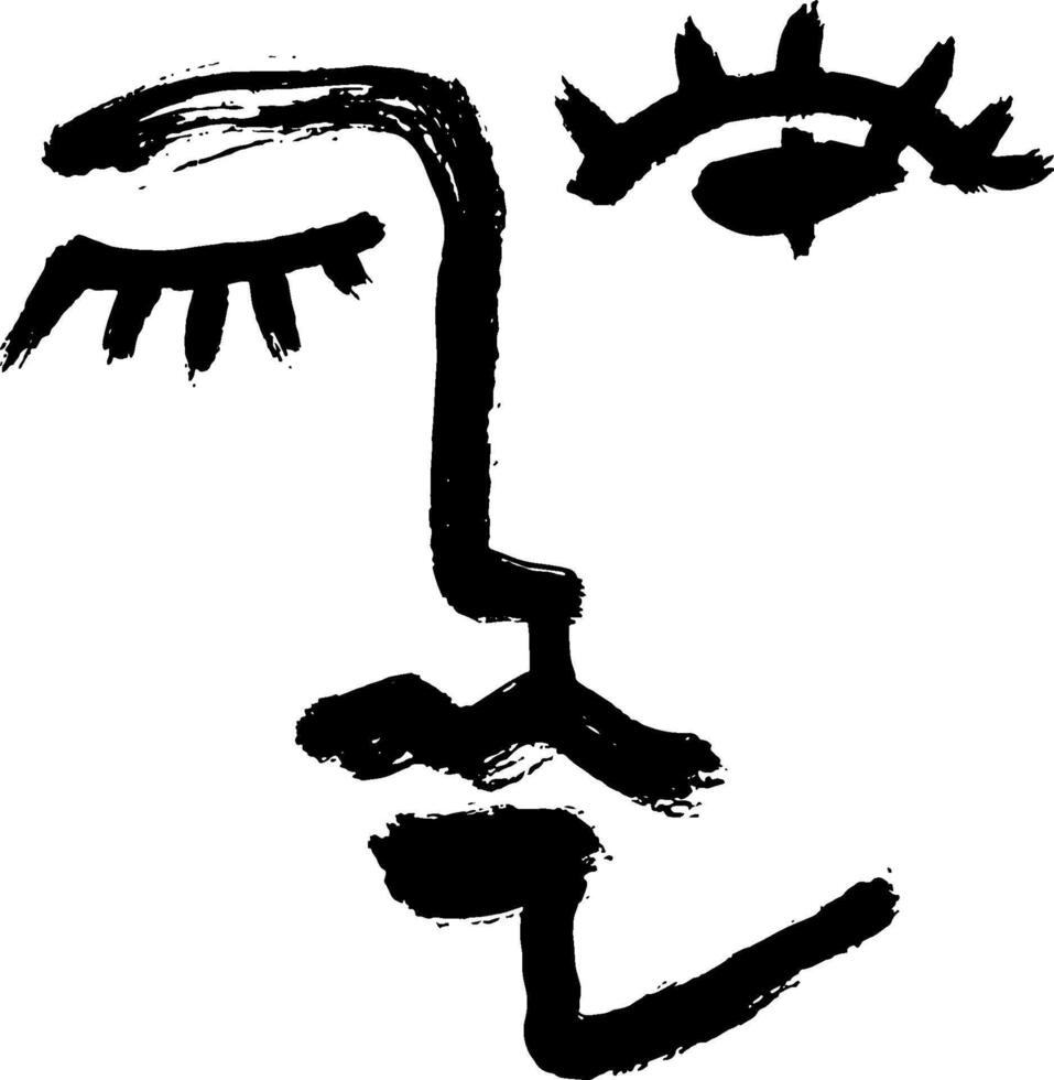 Contemporary Dry Brush Abstract Modern Girl Portrait. vector