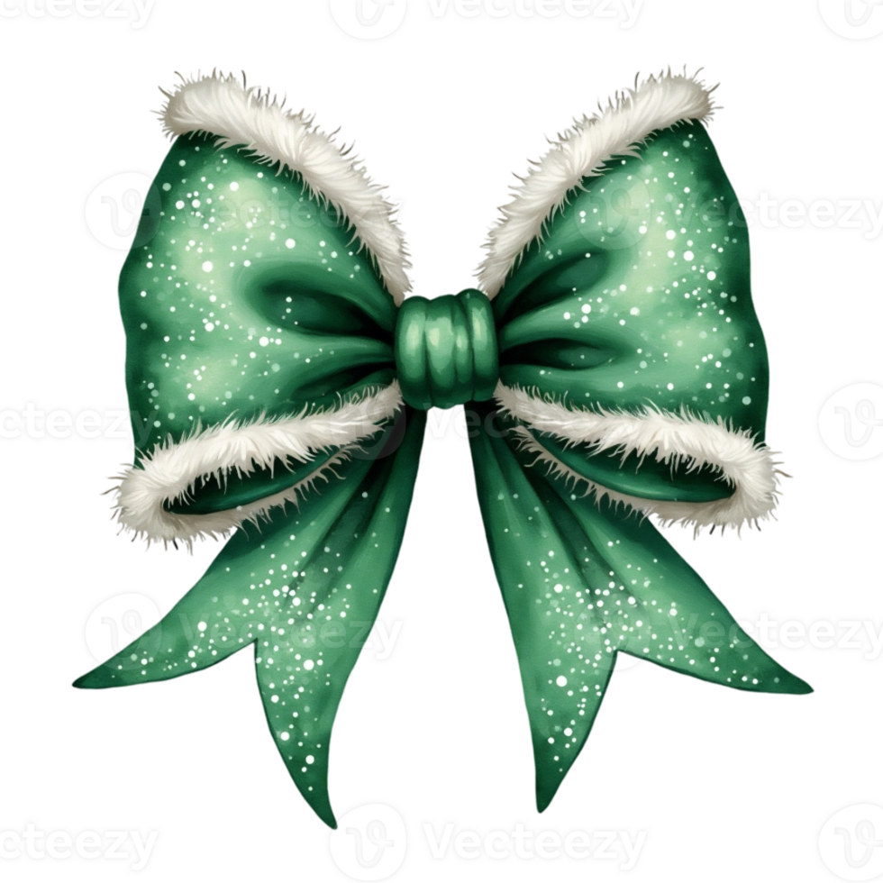 green bow with fluffy white edges is adorned with small stars, giving it a festive and almost magical appearance. cutouts png