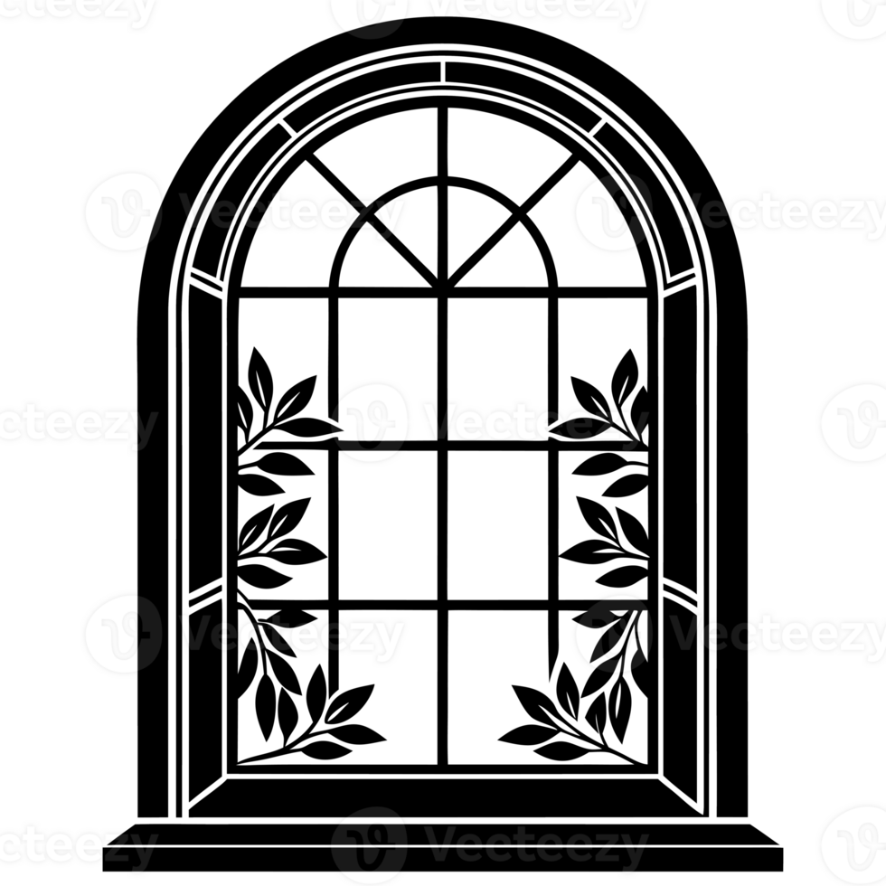 A black window frame flower cutouts png
