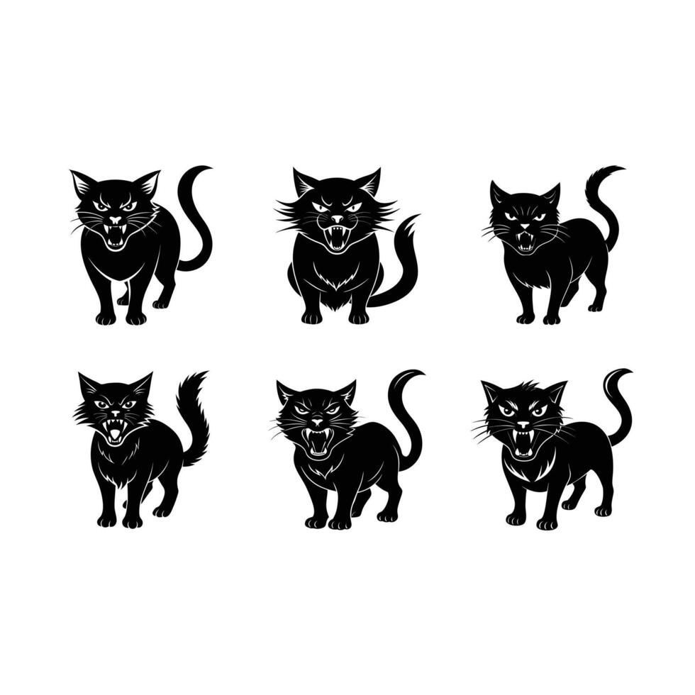 Angry Cat And Line Art Design vector