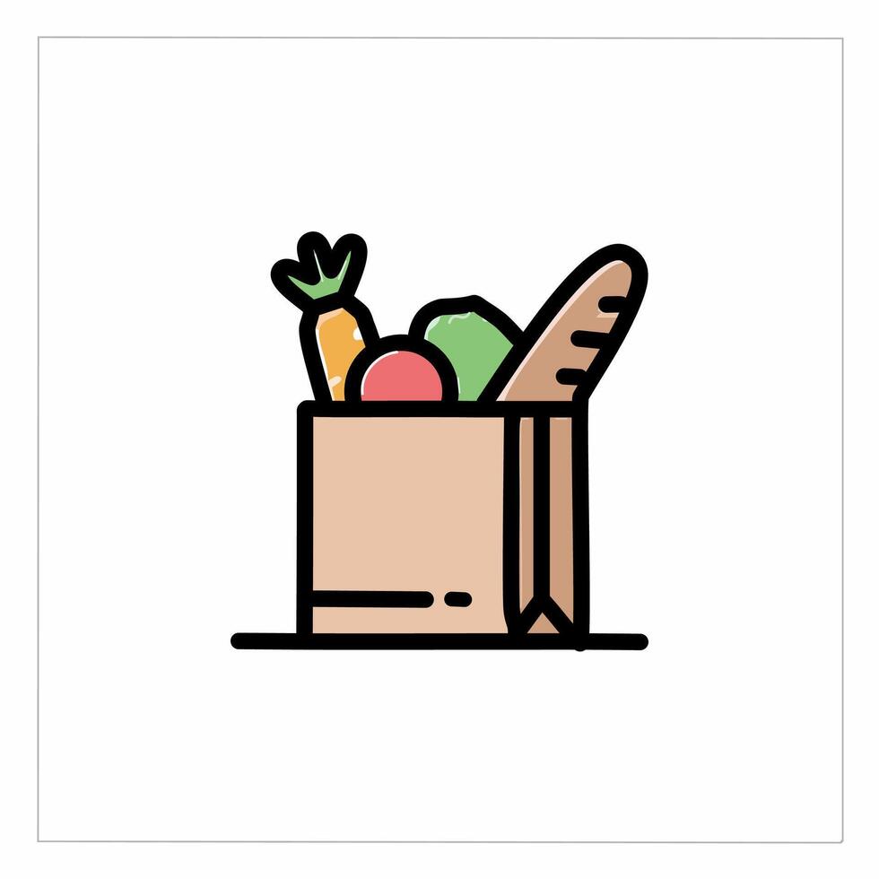 Fresh vegetables in paper box color icon. Groceries sign illustration. vector
