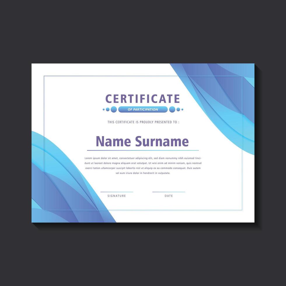blue abstract wave style business certificate vector