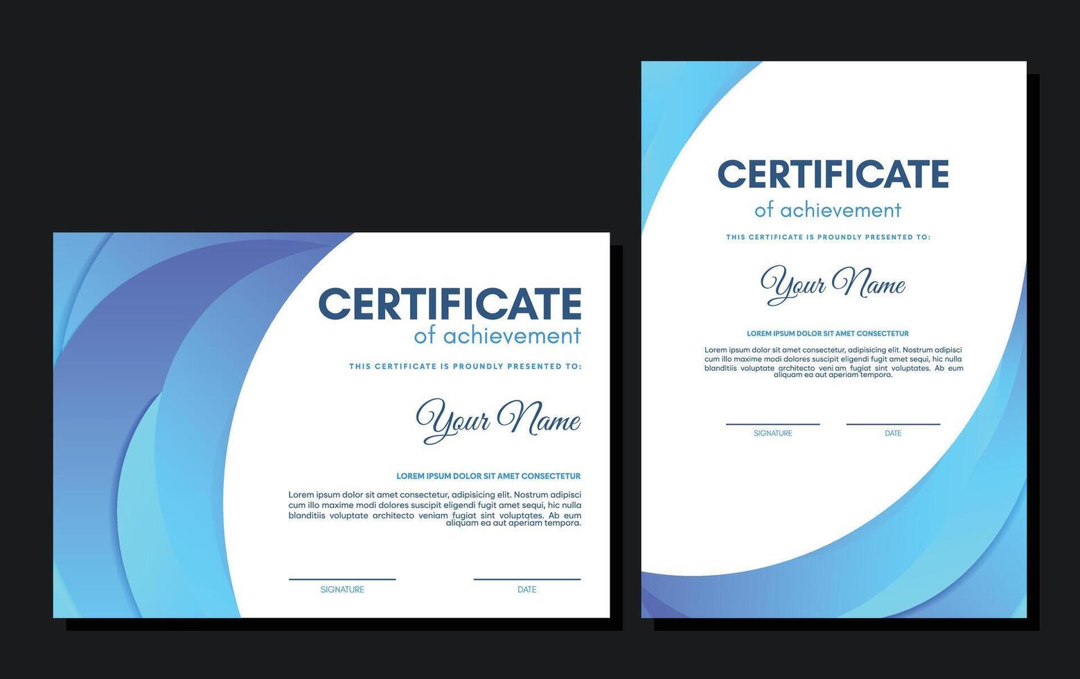 blue abstract wave style business certificate vector