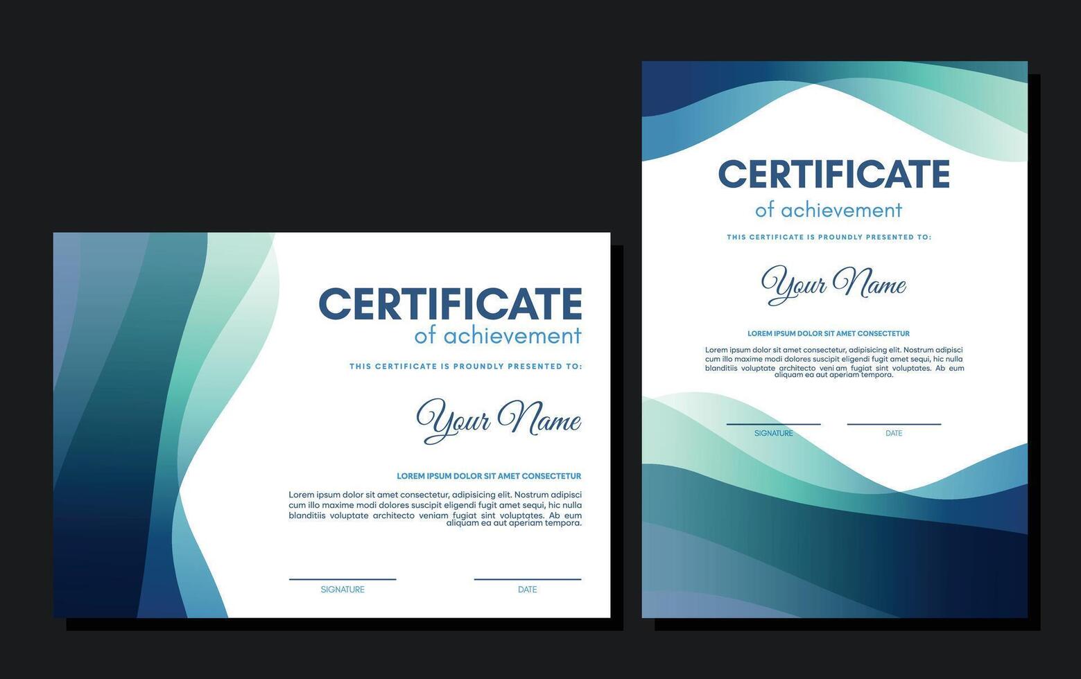 blue abstract wave style business certificate vector