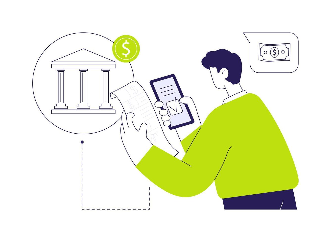 Paying fine over smartphone abstract concept illustration. vector