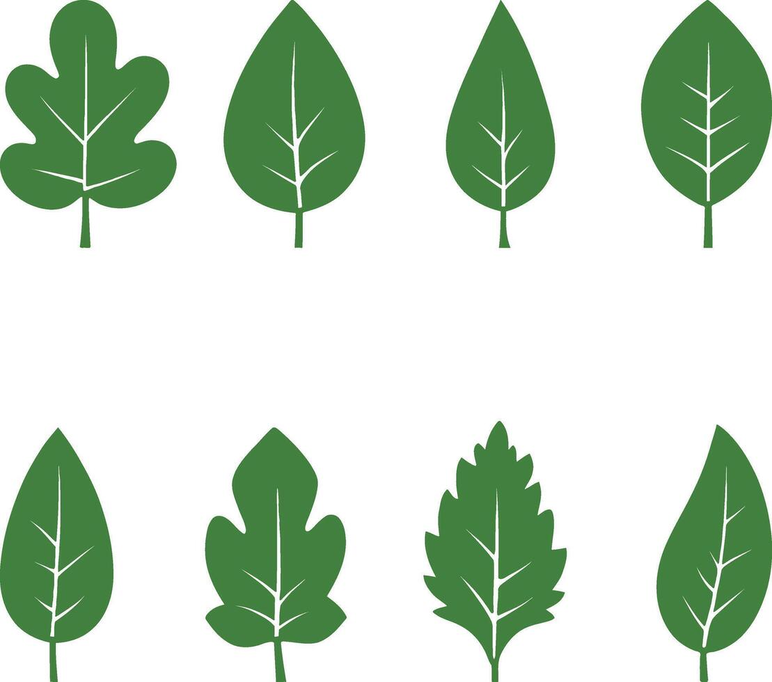 Green leaves flat bio organic eco leaf icon set of collection vector