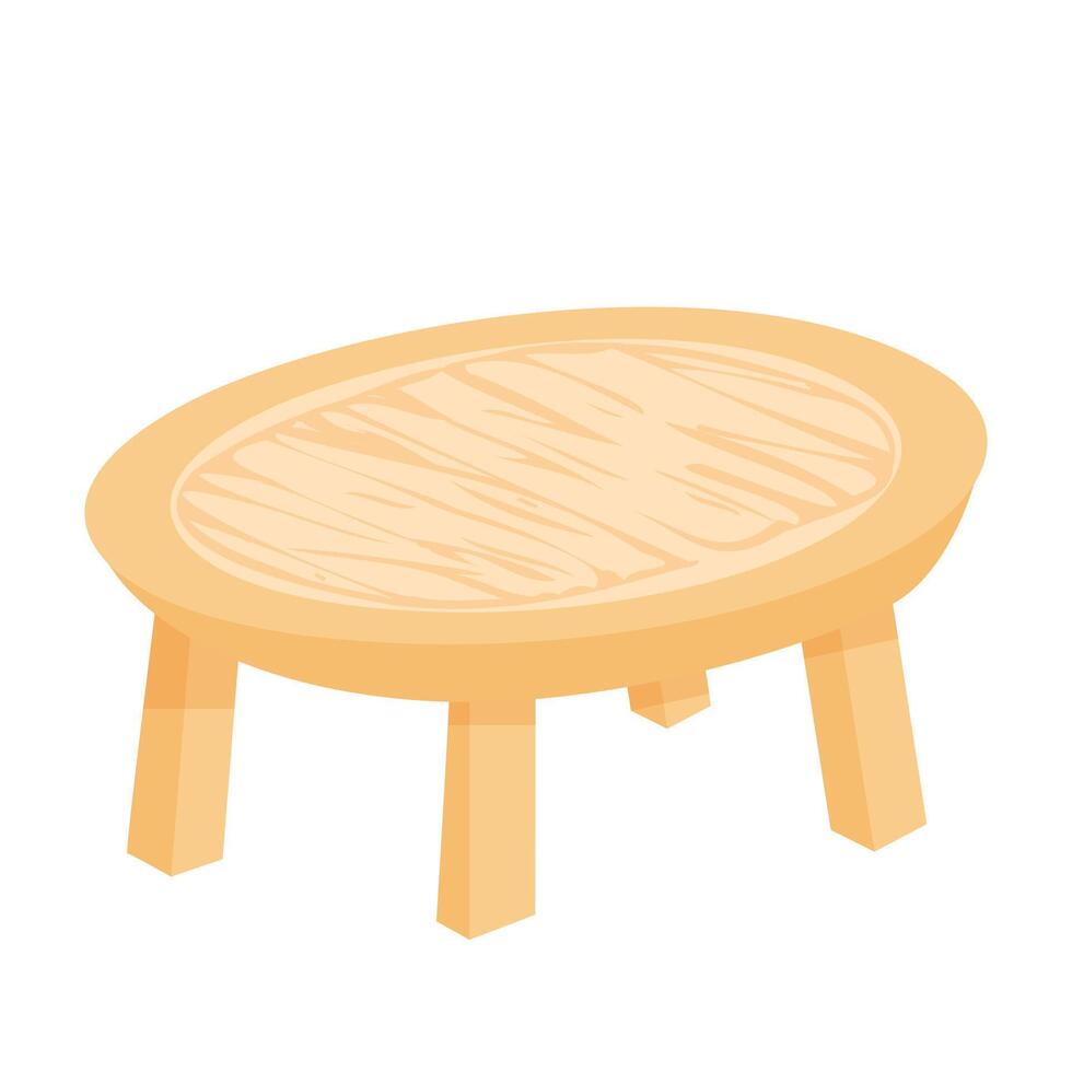 Wooden round table in flat design. Small coffee tabletop for backyard. illustration isolated. vector
