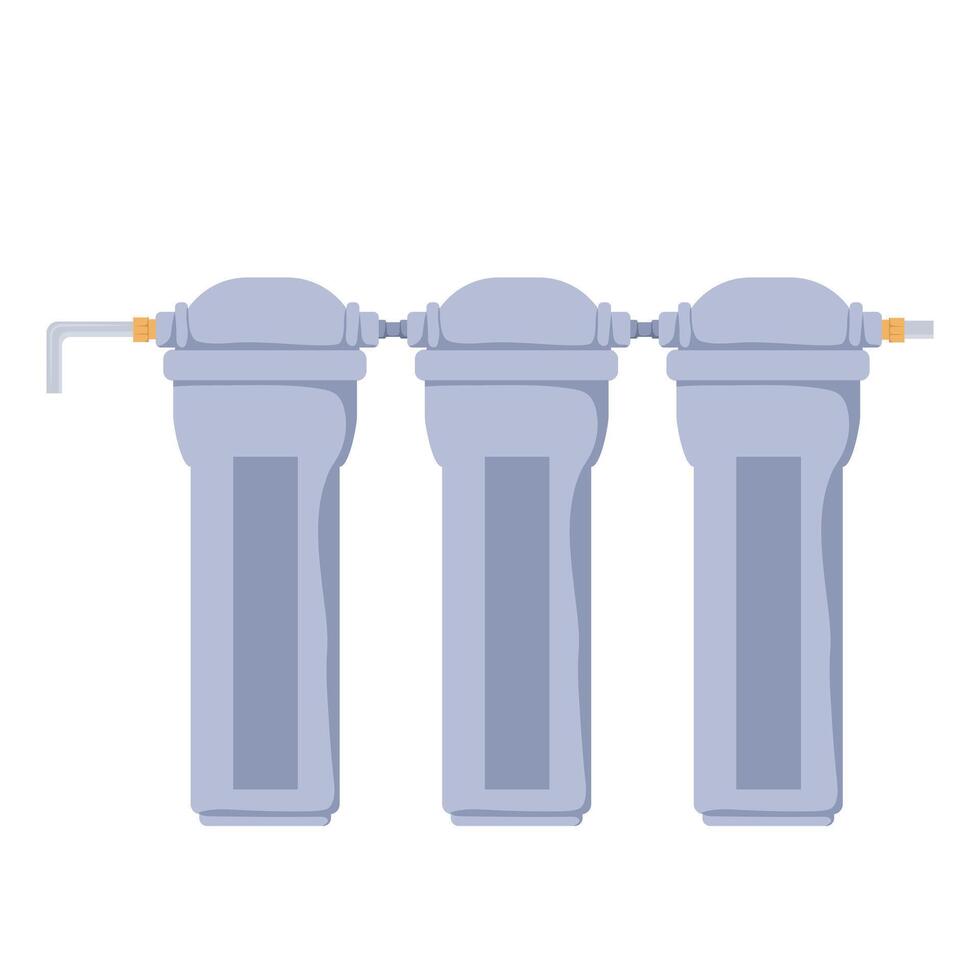 Water purification filters system in flat design. Filtration supply process. illustration isolated. vector