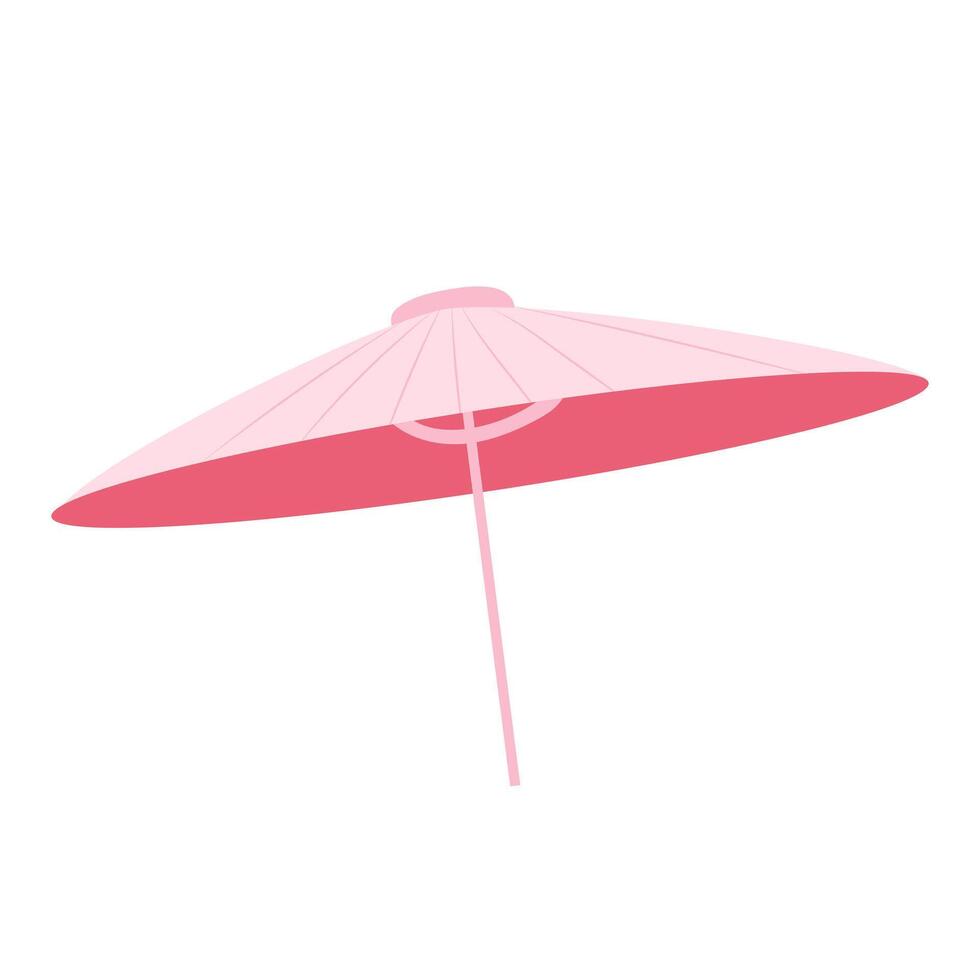 Japanese pink umbrella in flat design. Traditional parasol with handle. illustration isolated. vector