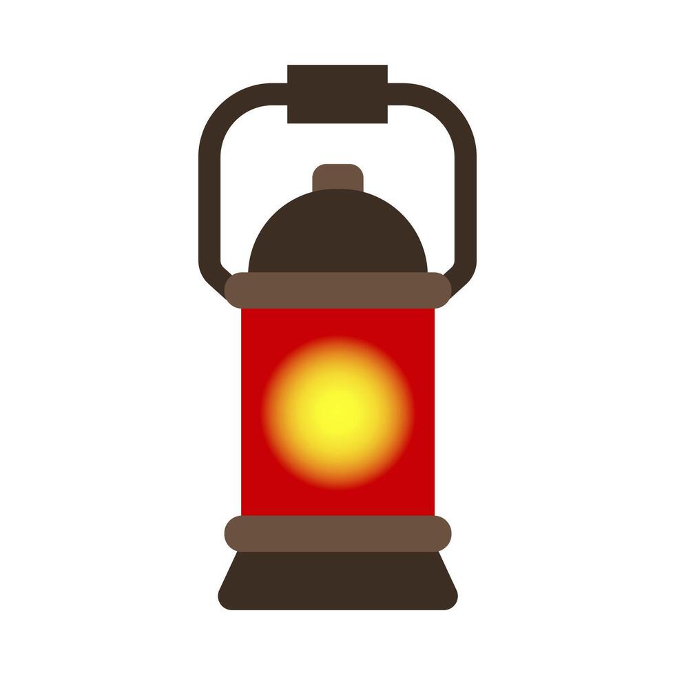 Camping lantern in flat design. Vintage oil lamp, retro light equipment. illustration isolated. vector
