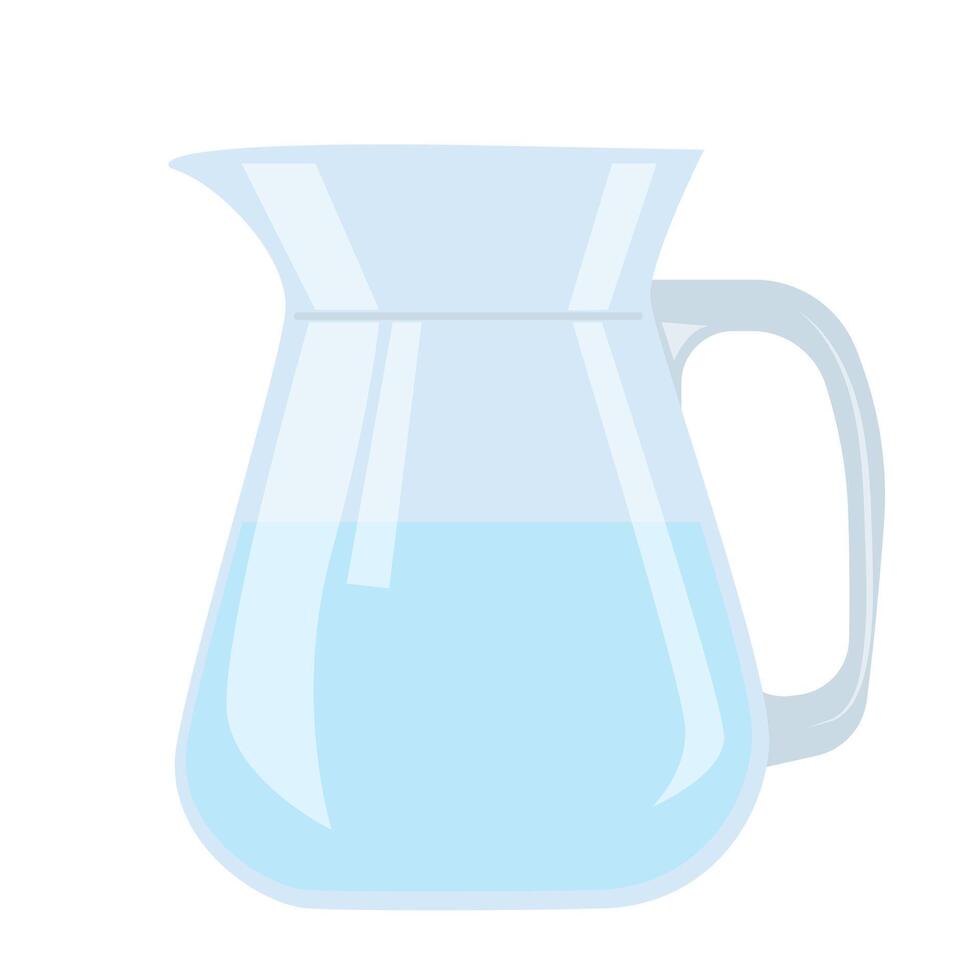 Water in glass jar in flat design. Clear and fresh drink in pitcher. illustration isolated. vector