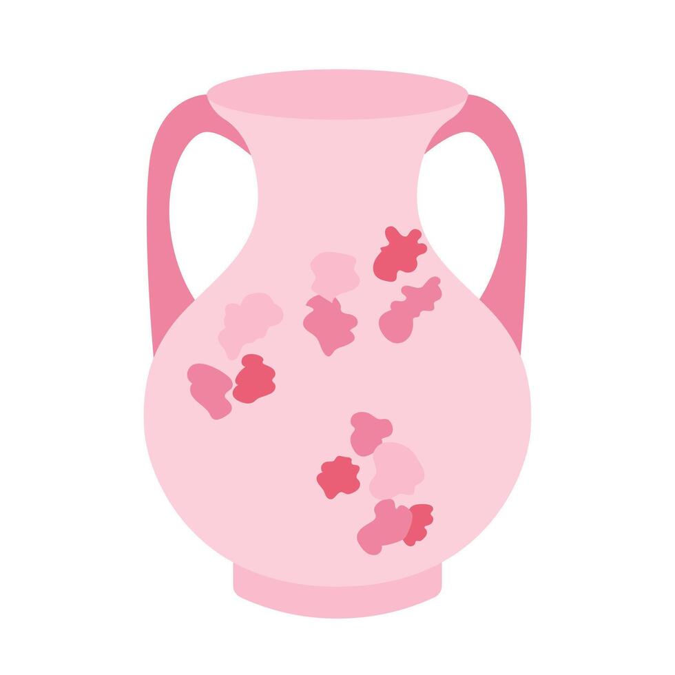 Japanese vase with flowers in flat design. Ceramic amphora with blossoms. illustration isolated. vector