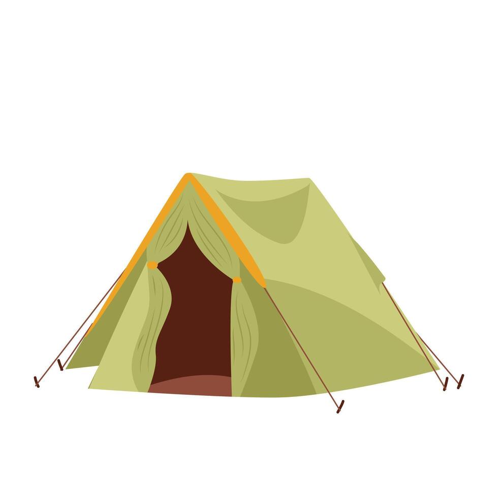 Hiking tent in flat design. Camping protective textile shelter in trip. illustration isolated. vector