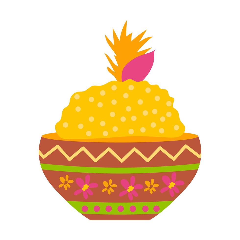 Diwali food in ornate bowl in flat design. Traditional indian festival snack. illustration isolated. vector