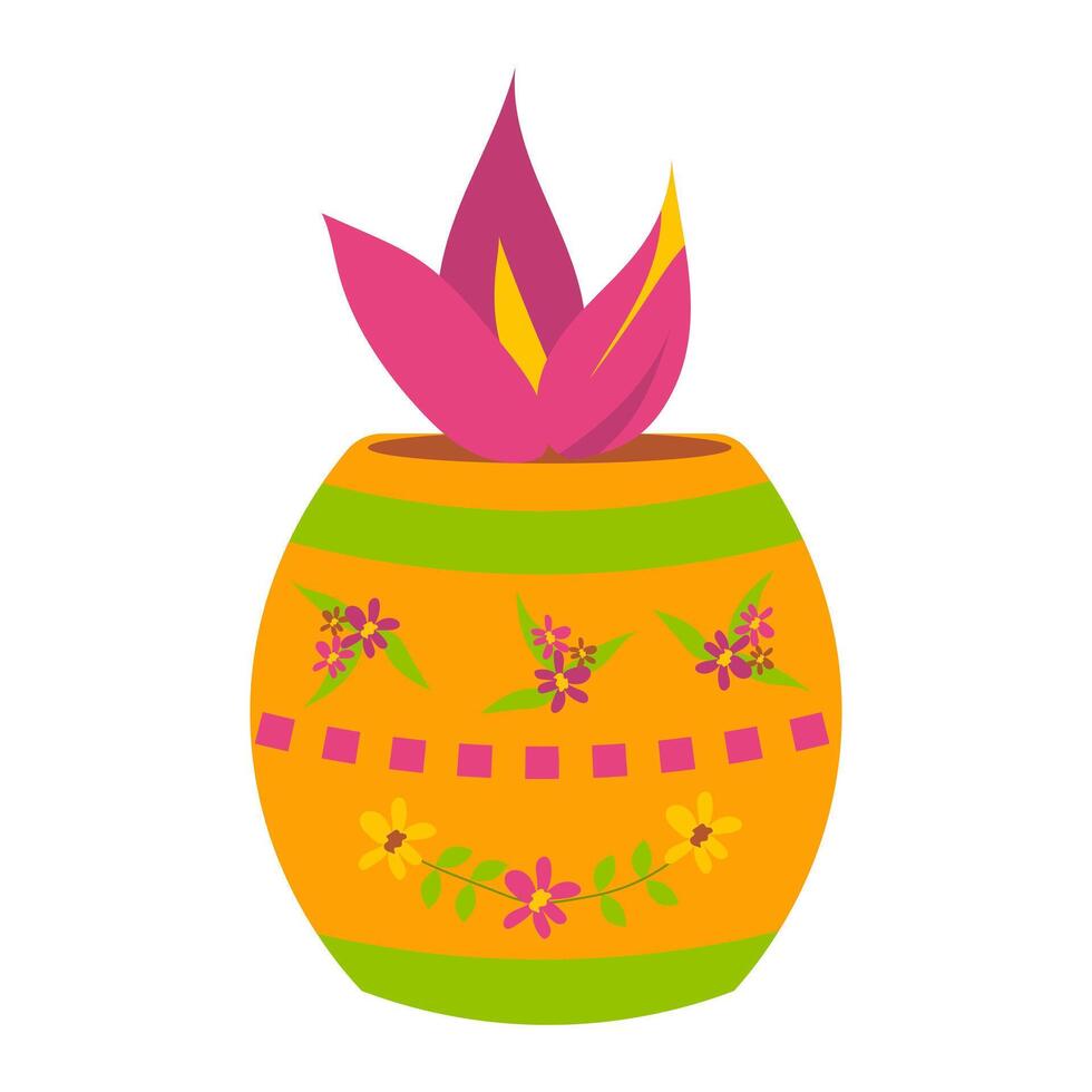 Diwali flower in ornate pot in flat design. Plant in decorative flowerpot. illustration isolated. vector