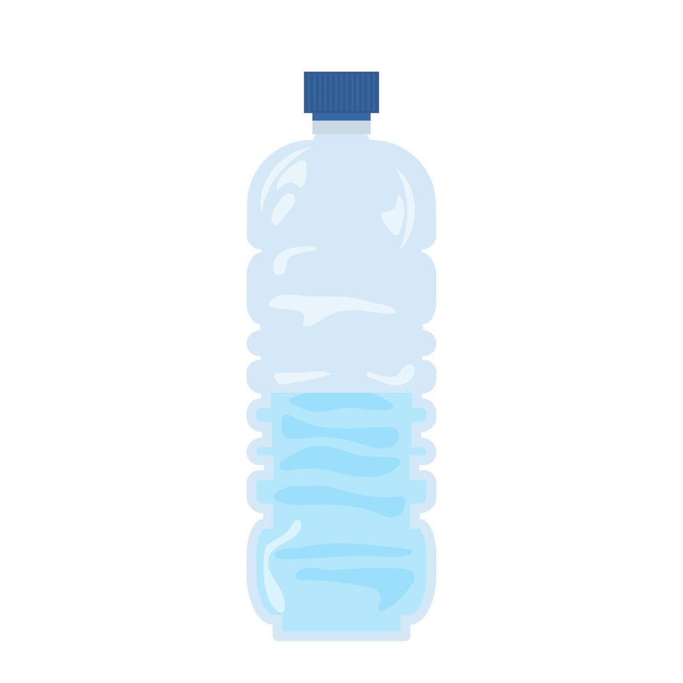 Half water in bottle in flat design. Drink plastic container with cap. illustration isolated. vector