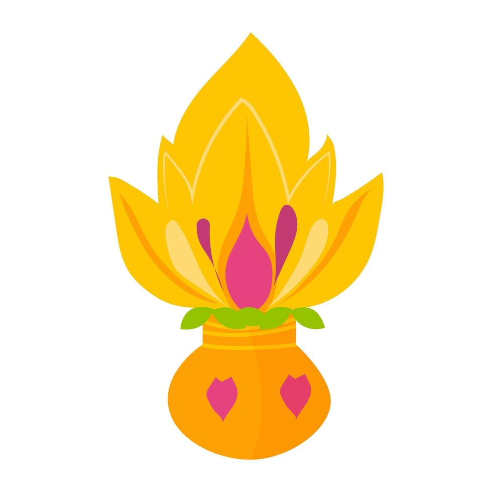 Abstract Diwali flower in pot in flat design. Blossoms decoration for festival. illustration isolated. vector