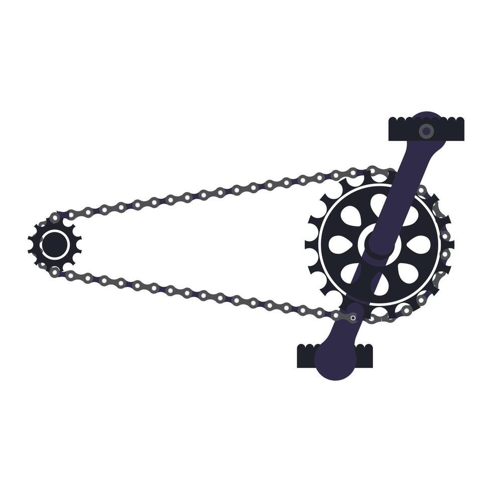 Bicycle chain drive in flat design. Mountain bike gear with crankset. illustration isolated. vector