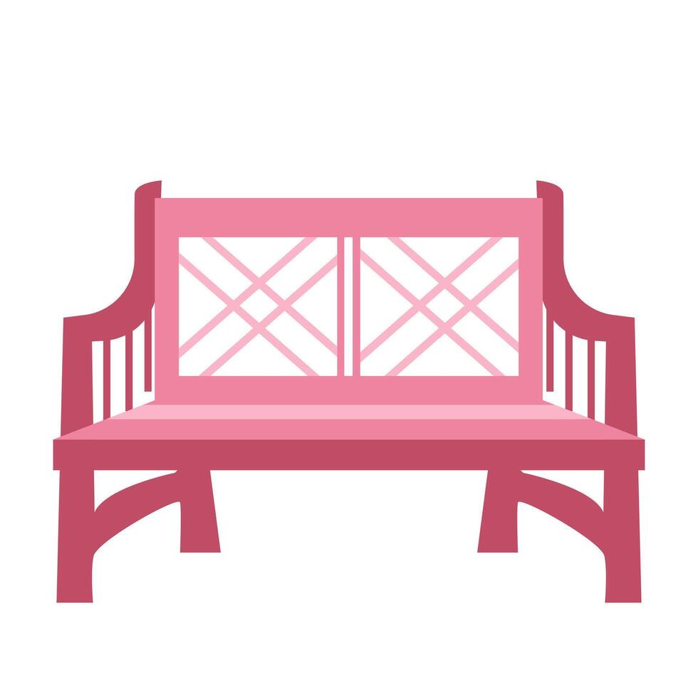 Pink park bench in flat design. Empty wooden furniture in front view. illustration isolated. vector
