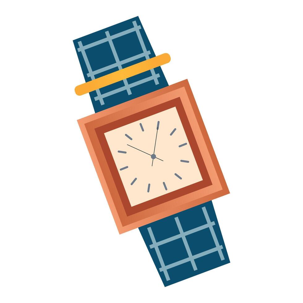 Elegance wrist watch in flat design. Clock with bracelet, dial and hands. illustration isolated. vector