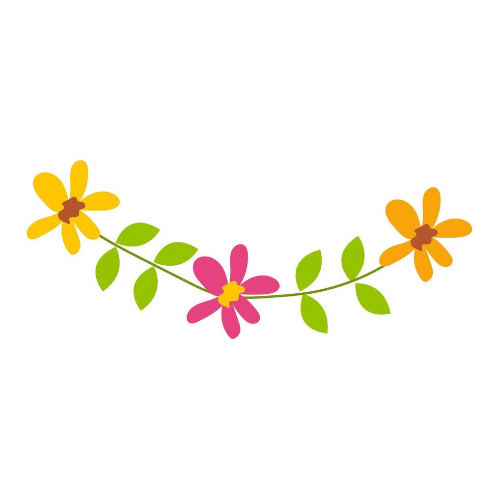 Flowers garland in pot in flat design. Blossoms decoration for festival. illustration isolated. vector