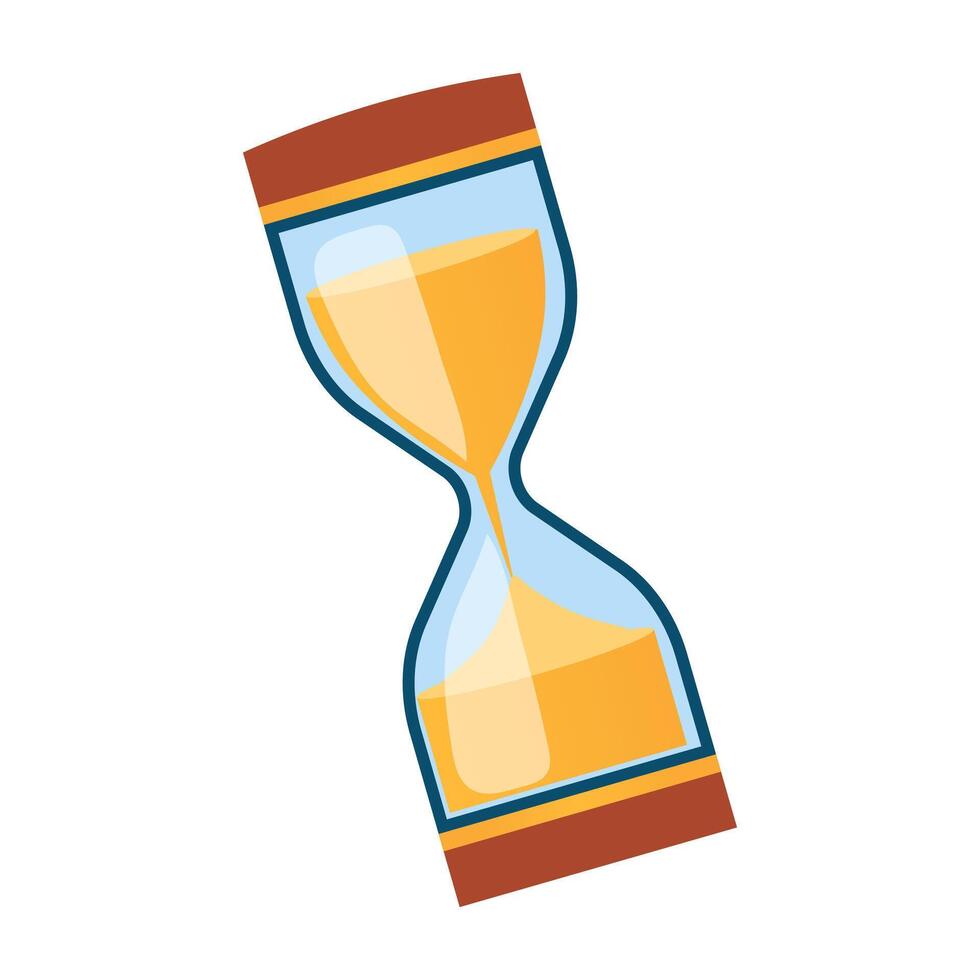 Hourglass in flat design. Old counting chronometer with sand flowing. illustration isolated. vector