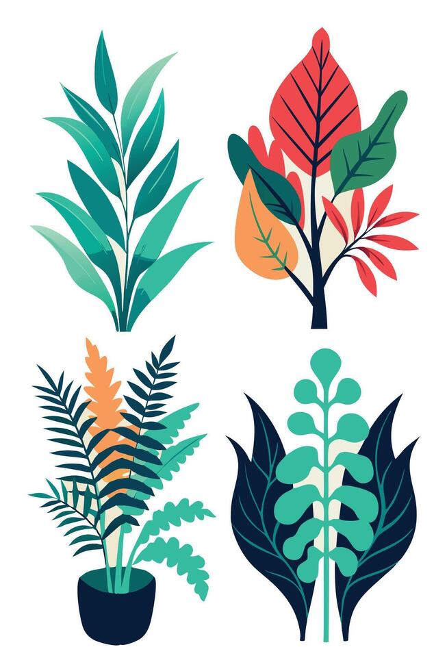 Four different types of plants in pots vector