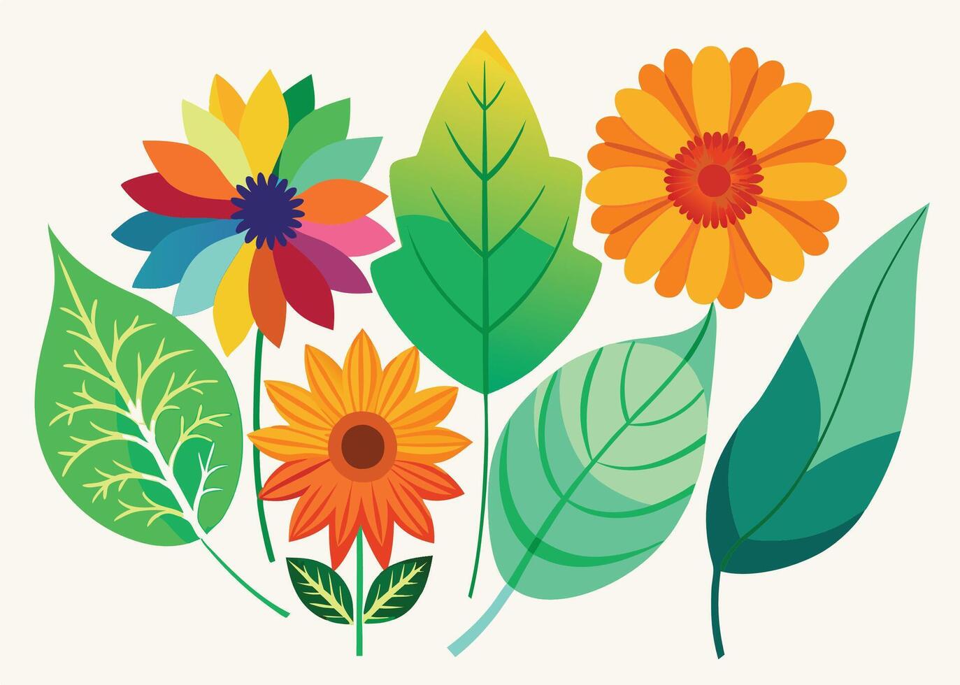 A bunch of colorful vectorize illustration leaf and flower vector