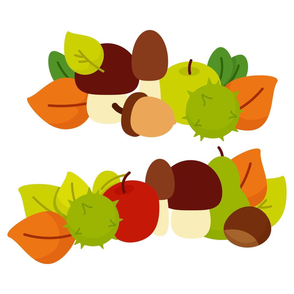 Autumn composition of mushrooms, apples and autumn leaves vector