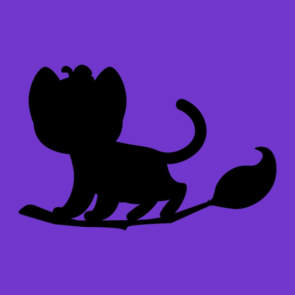 Silhouette of a cute black cat on a broom for Halloween vector