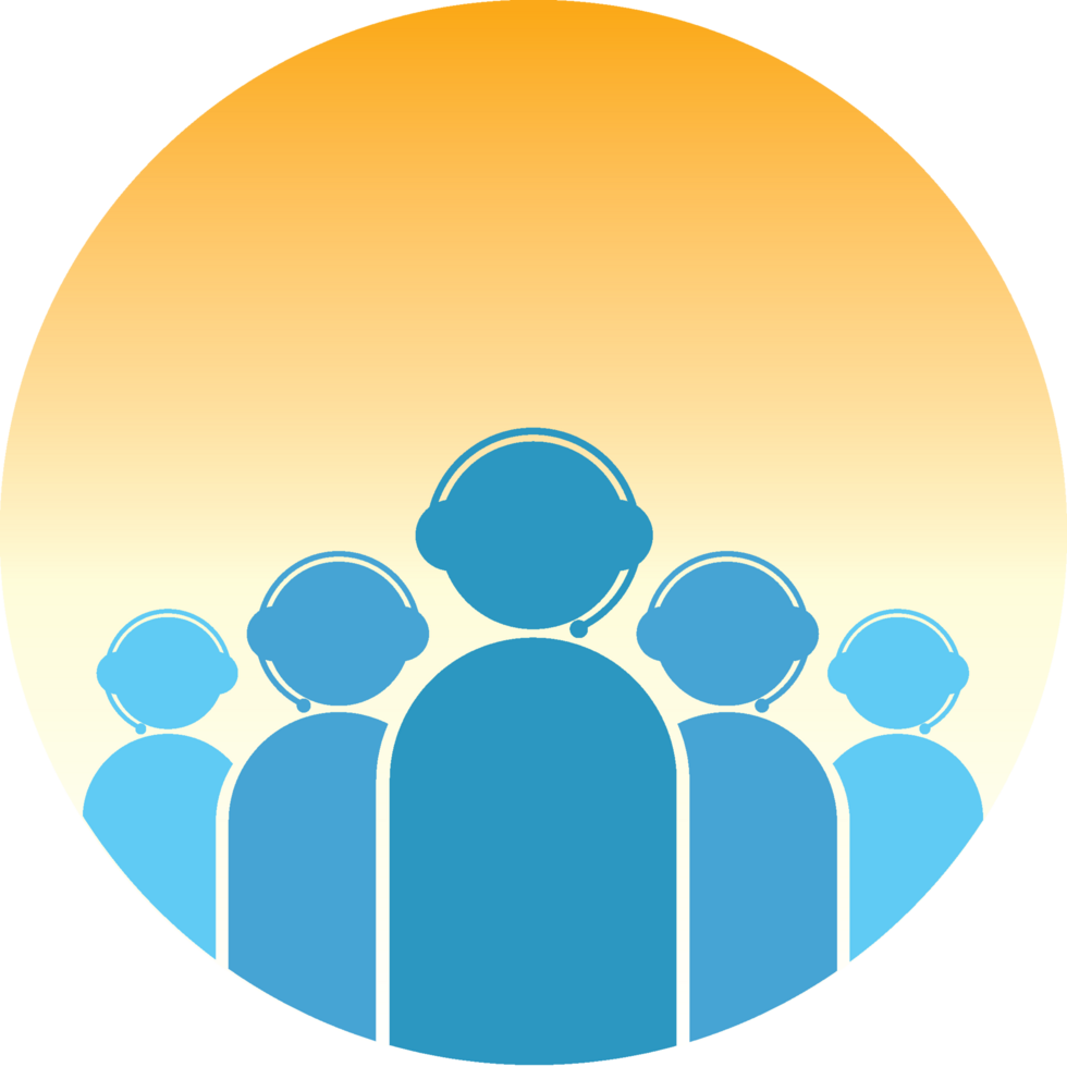 A group of people with headsets on a circle png