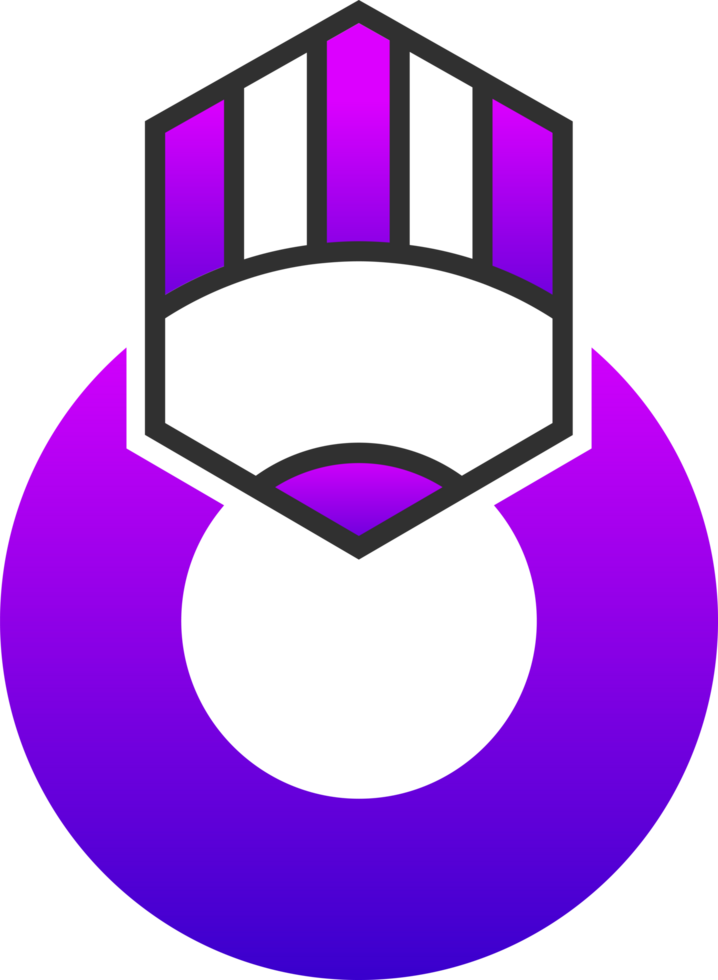 A purple and black logo with a shield on it png