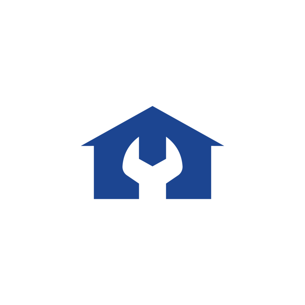A blue house with a wrench in the middle png