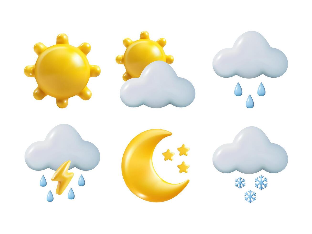 Realistic 3D Blue Cloud with rain and sun. Cute Cartoon Design Isolated on White Background. Weather Illustration concept render objects for Holiday poster, flyer brochure and template. vector