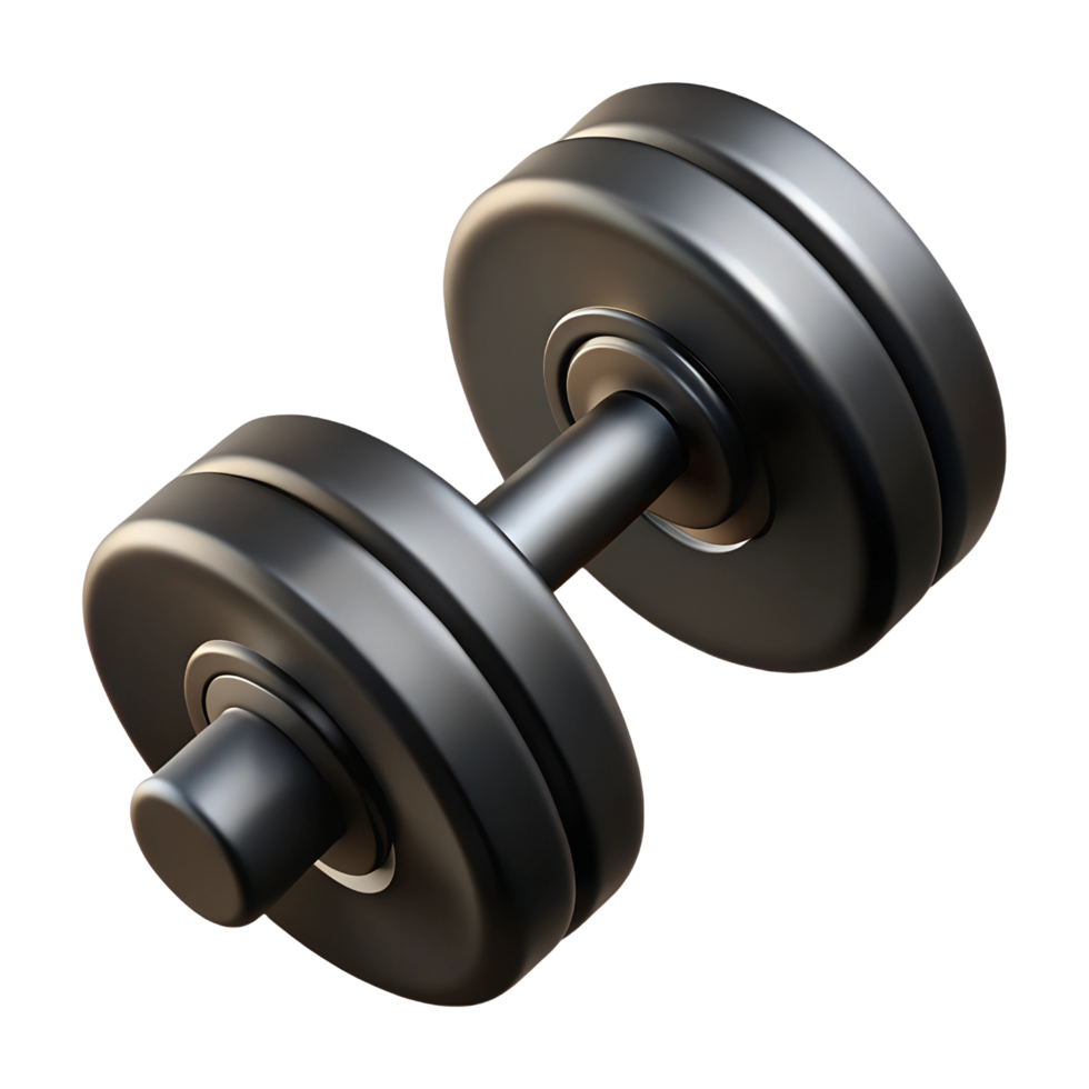 A 3D render of a black metal dumbbell png