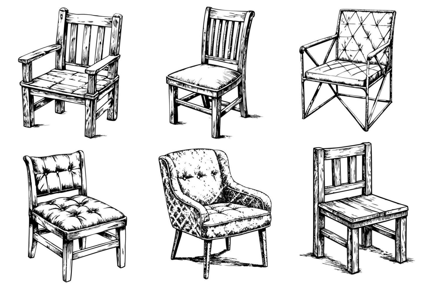 set of interior classic chairs on white background sketch vector